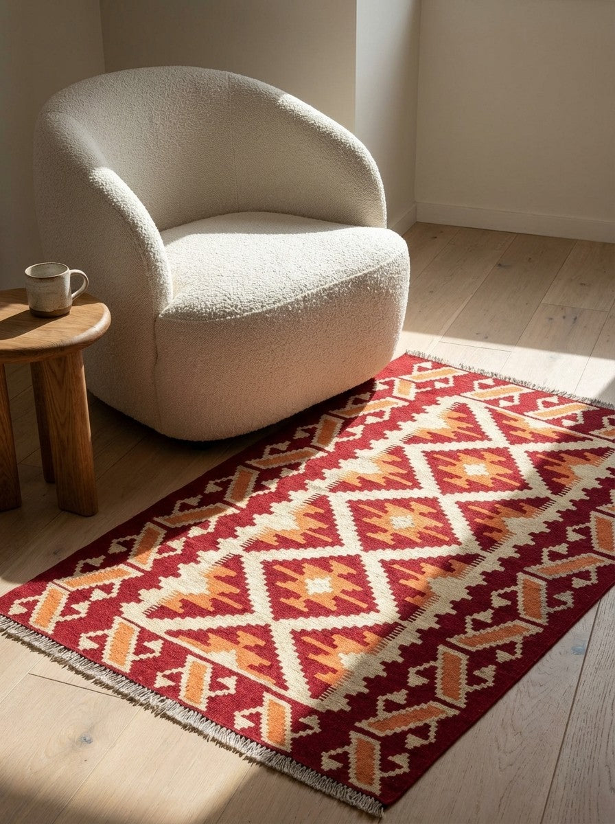 Kelim Gashgai — Handmade, 103x154 cm, Beige, 100% Virgin Wool | Detail view