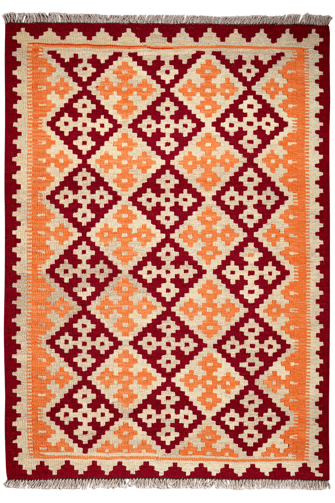 Kelim Gashgai — Handmade, 106x149 cm, Orange, 100% Virgin Wool | Main view