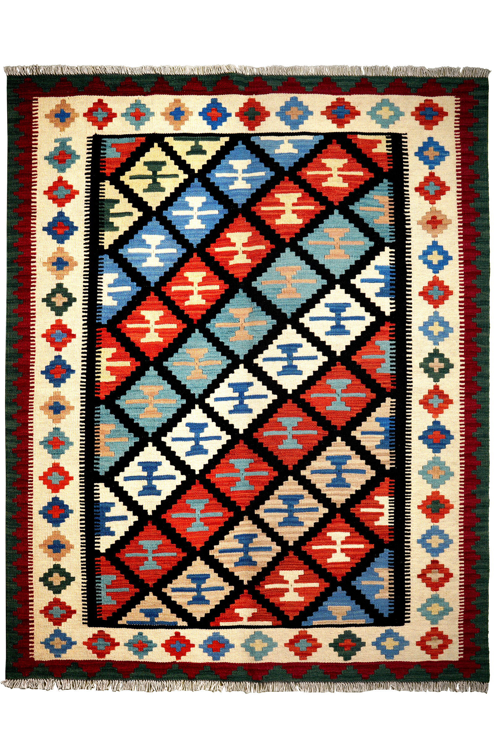 Kelim Gashgai — Handgefertigt, 198x158 cm, Beige, 100% Virgin Wool | Main view