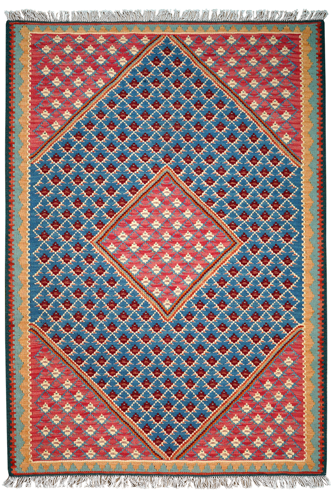 Kelim Senneh — Handmade, 105x150 cm, Blue, 100% Virgin Wool | Main view