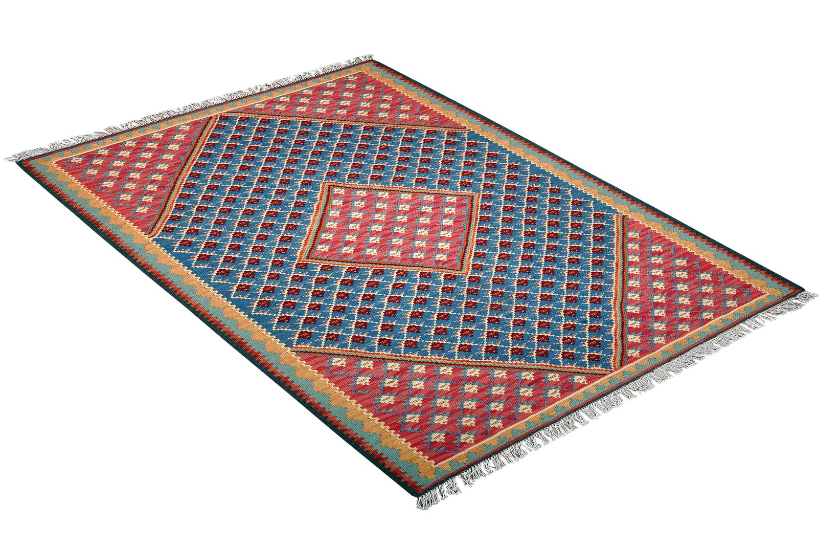 Kelim Senneh — Handmade, 105x150 cm, Blue, 100% Virgin Wool | View 4