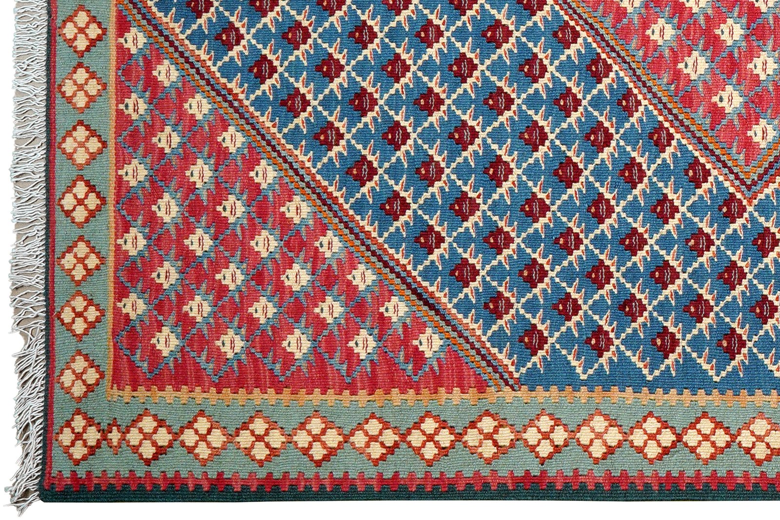 Kelim Senneh — Handmade, 109x149 cm, Blue, 100% Virgin Wool | View 3