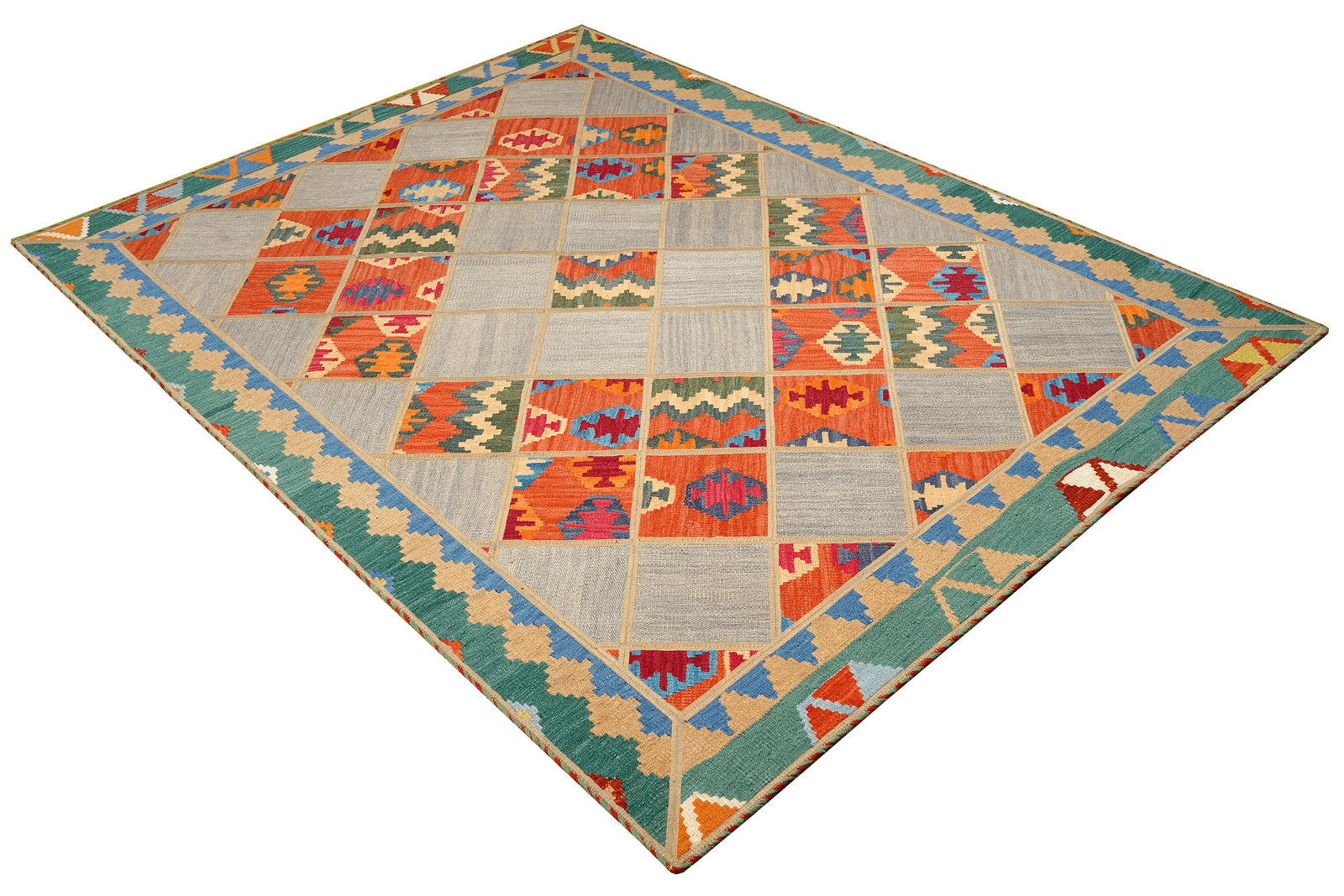 Kelim Tekkeh — Handmade, 150x200 cm, Grey, 100% Virgin Wool | View 4