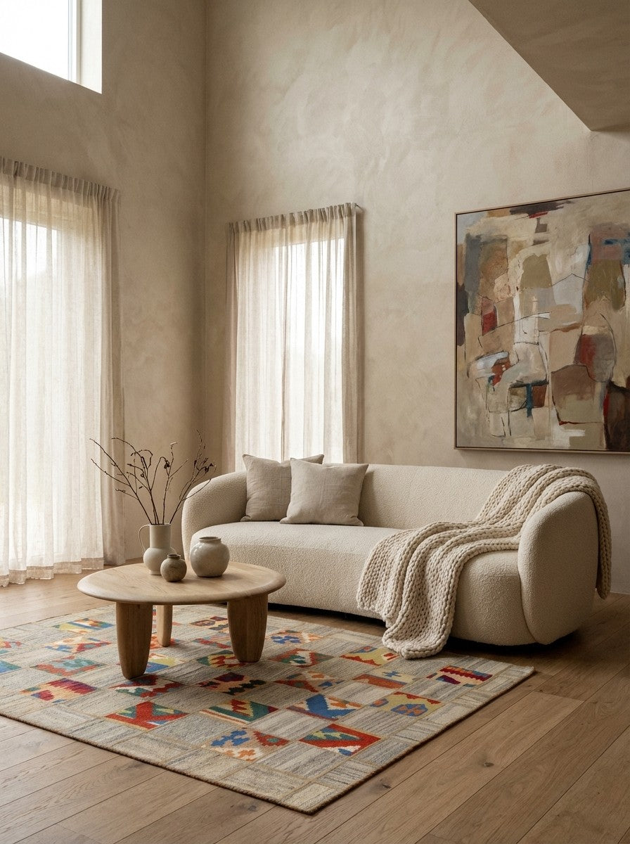 Kelim Tekkeh — Handmade, 150x200 cm, Beige, 100% Virgin Wool | Detail view