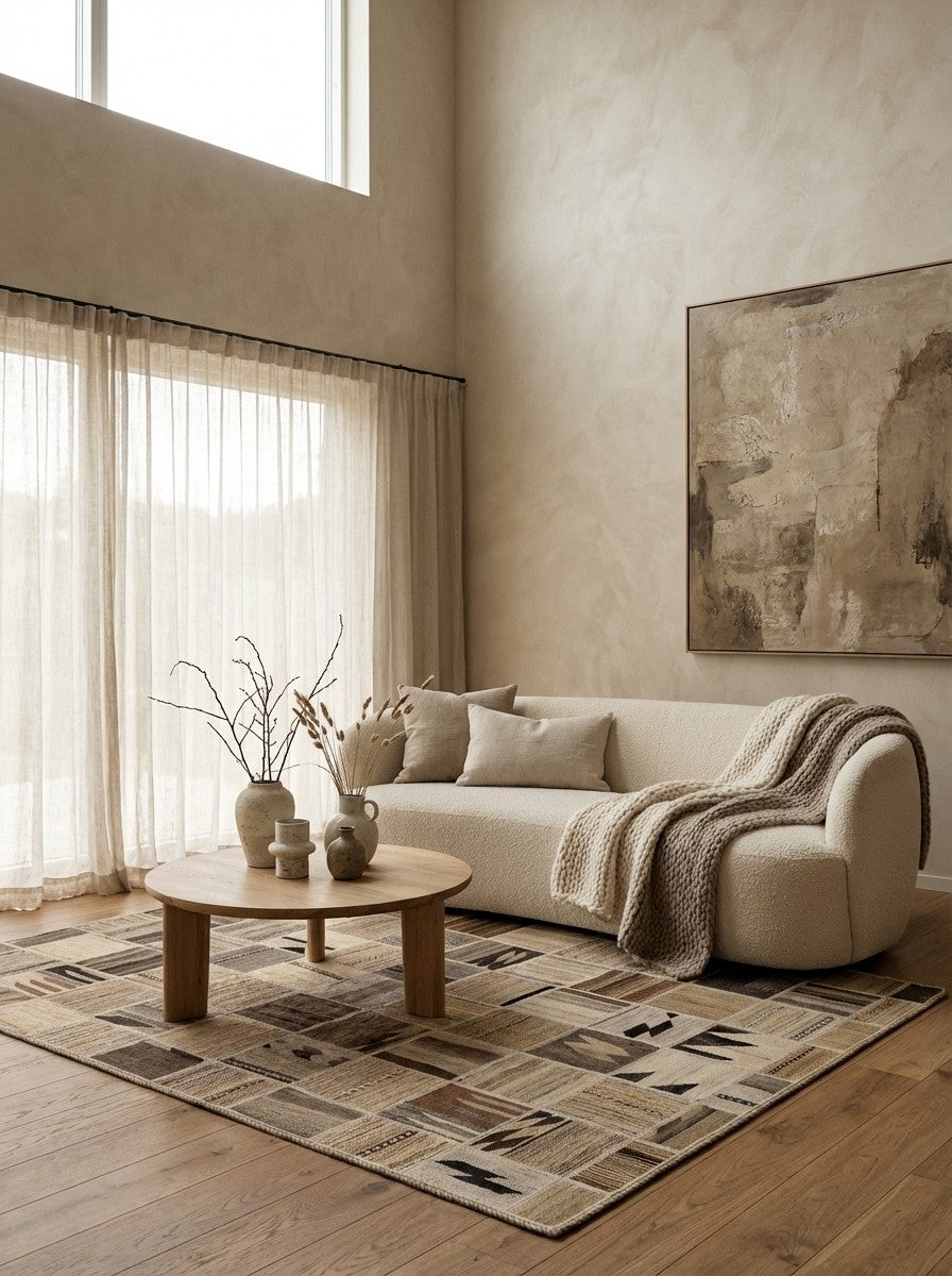 Kelim Tekkeh — Handmade, 150x200 cm, Beige, 100% Virgin Wool | Detail view