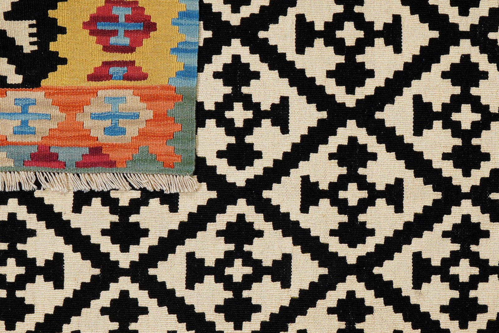 Kelim Gashgai — Handmade, 156x202 cm, Black, 100% Virgin Wool | View 6