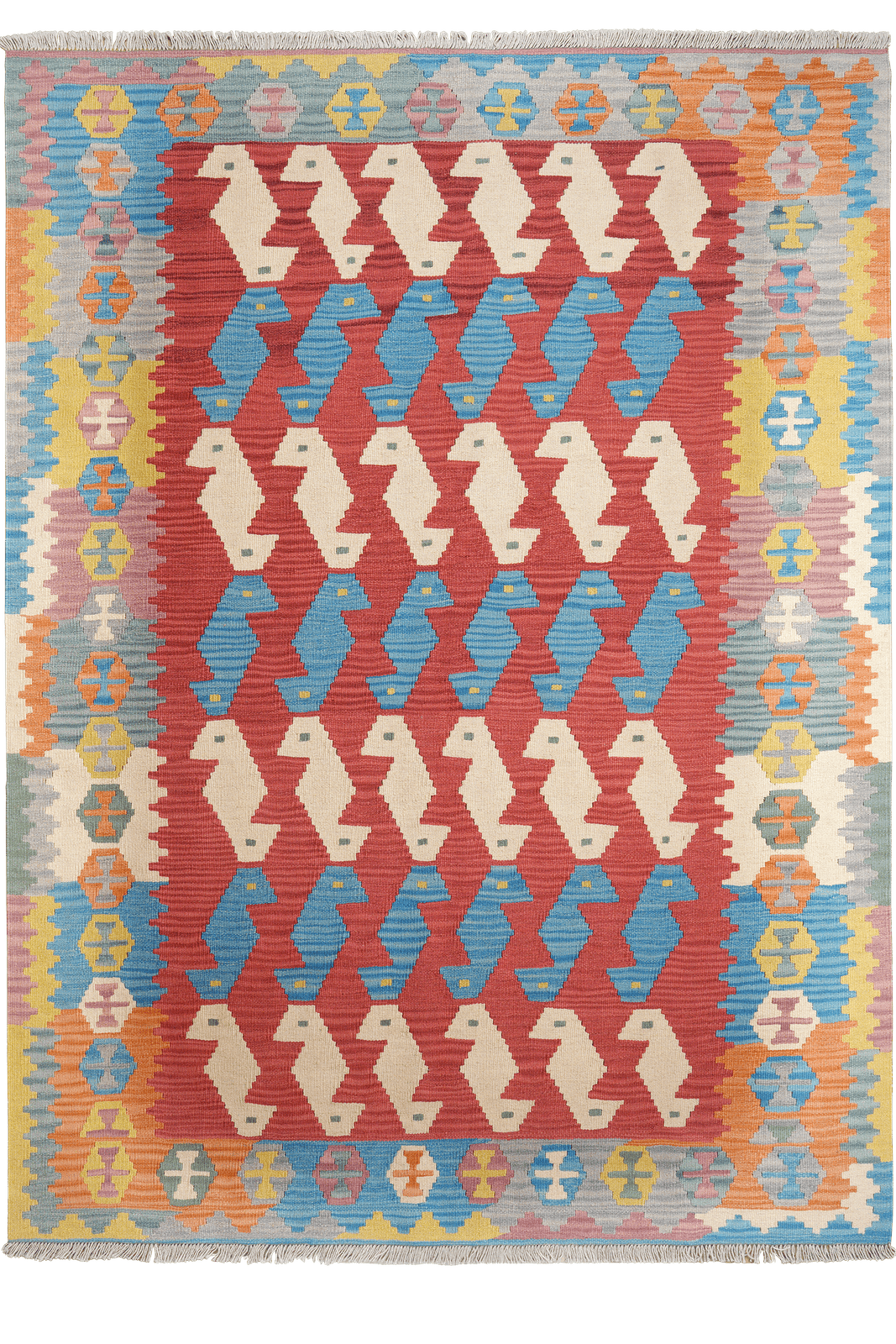 Kelim Gashgai — Handmade, 174x236 cm, Red, 100% Virgin Wool | Main view