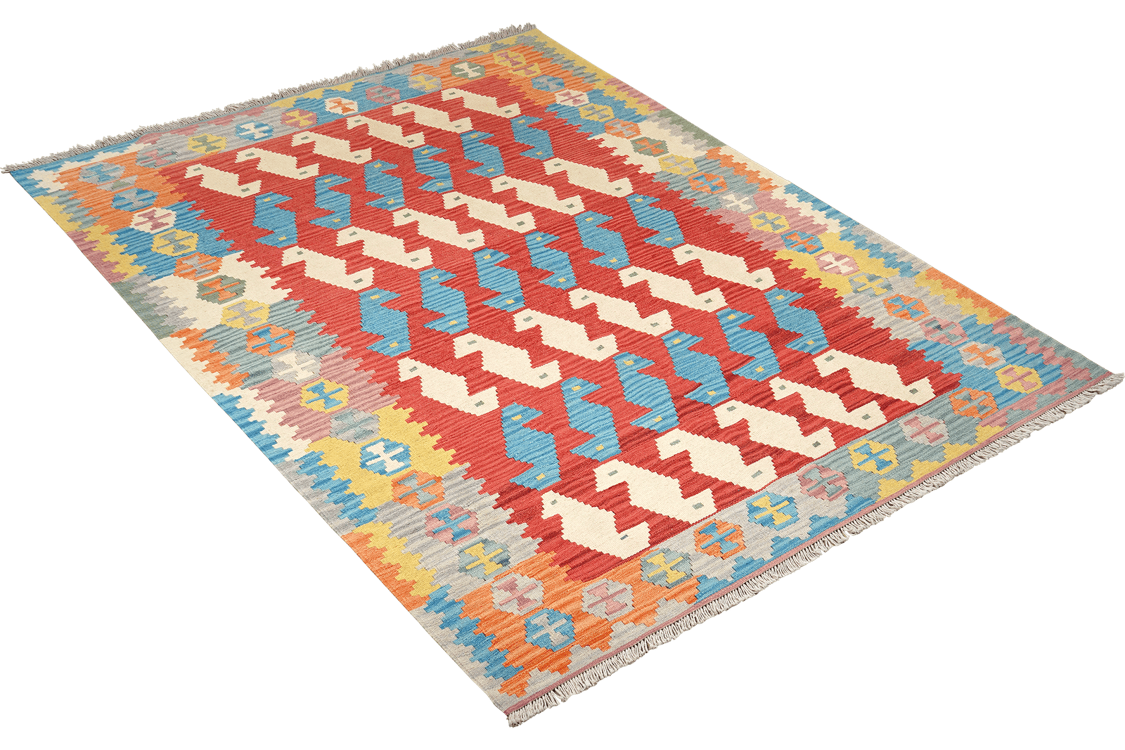 Kelim Gashgai — Handmade, 174x236 cm, Red, 100% Virgin Wool | View 4