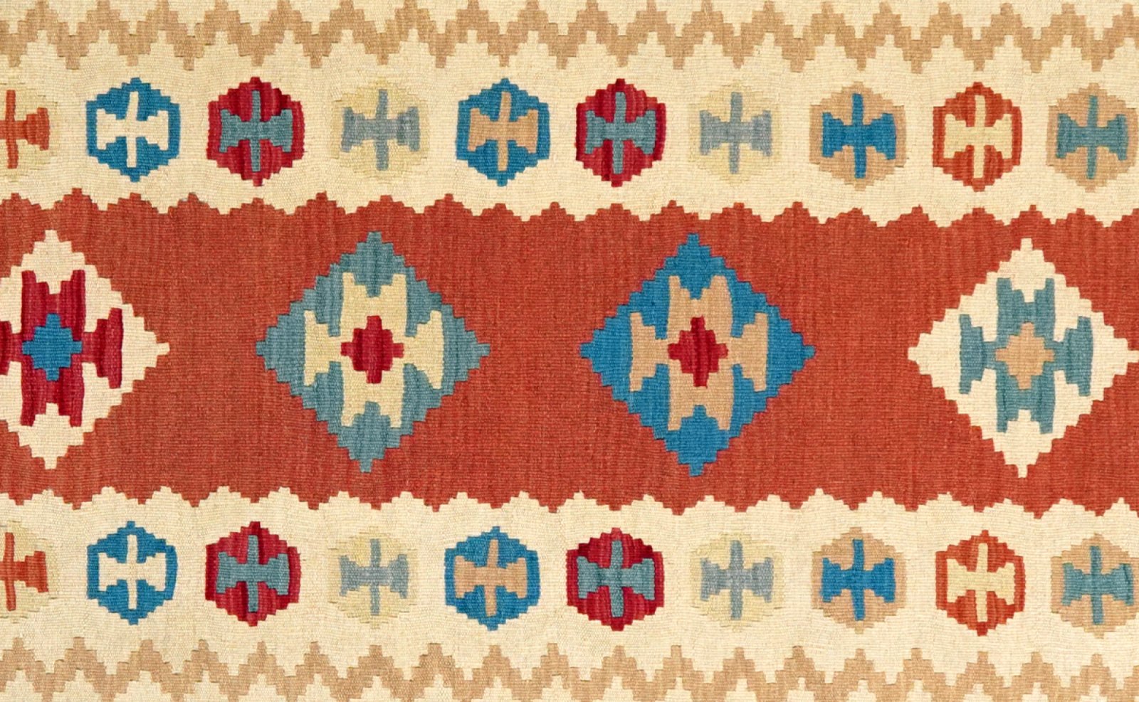 Kelim Gashgai — Handmade, 83x297 cm, Red, 100% Virgin Wool | View 4
