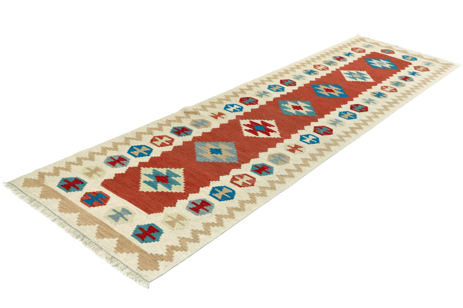 Kelim Gashgai — Handmade, 83x297 cm, Red, 100% Virgin Wool | View 6