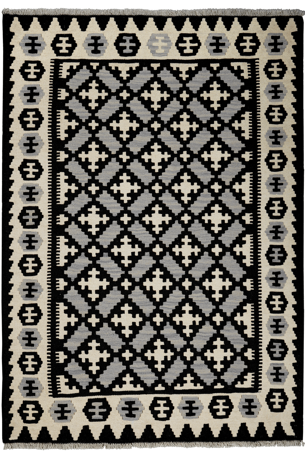 Kelim Gashgai — Handmade, 124x177 cm, Black, 100% Virgin Wool | Main view