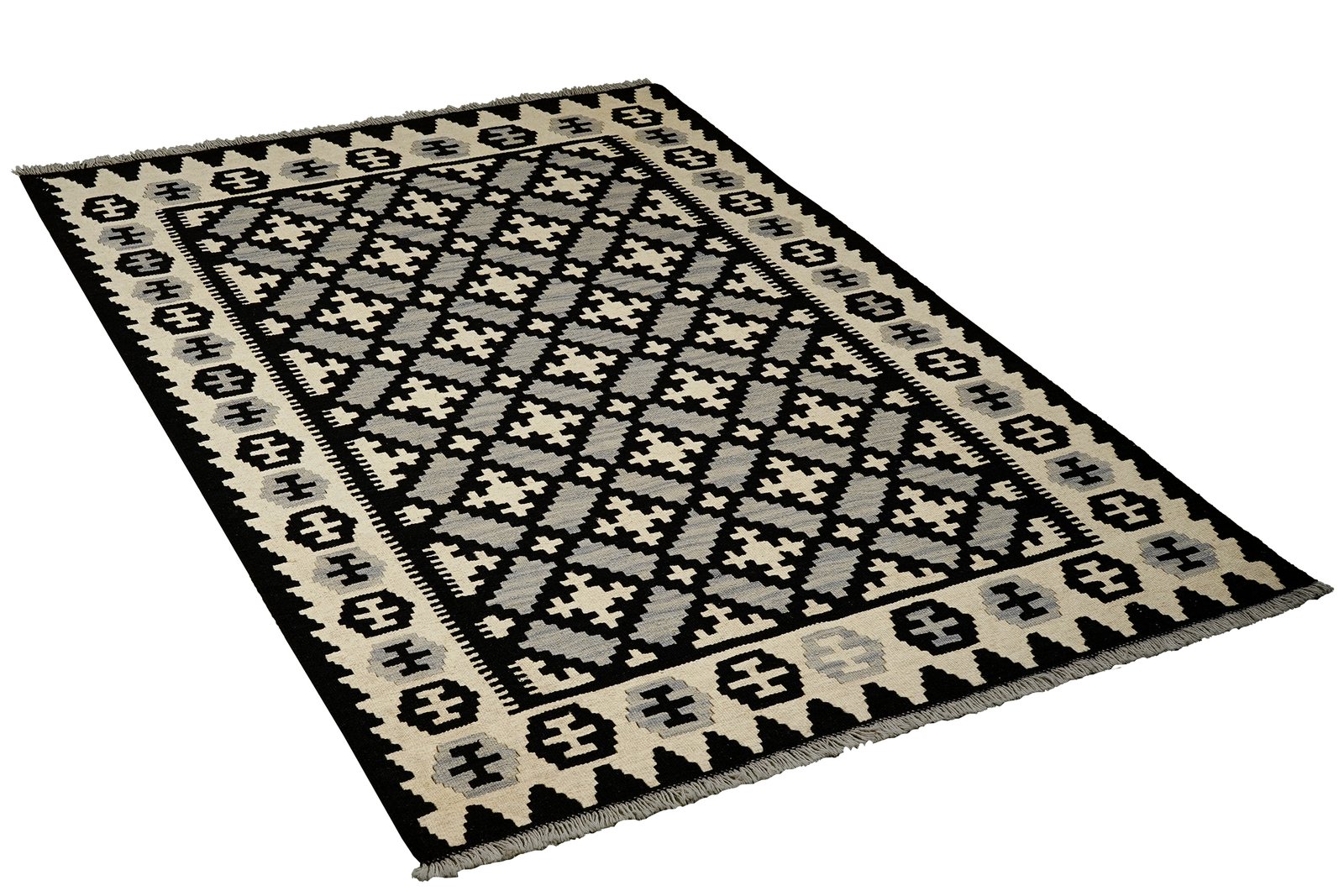 Kelim Gashgai — Handmade, 124x177 cm, Black, 100% Virgin Wool | View 4
