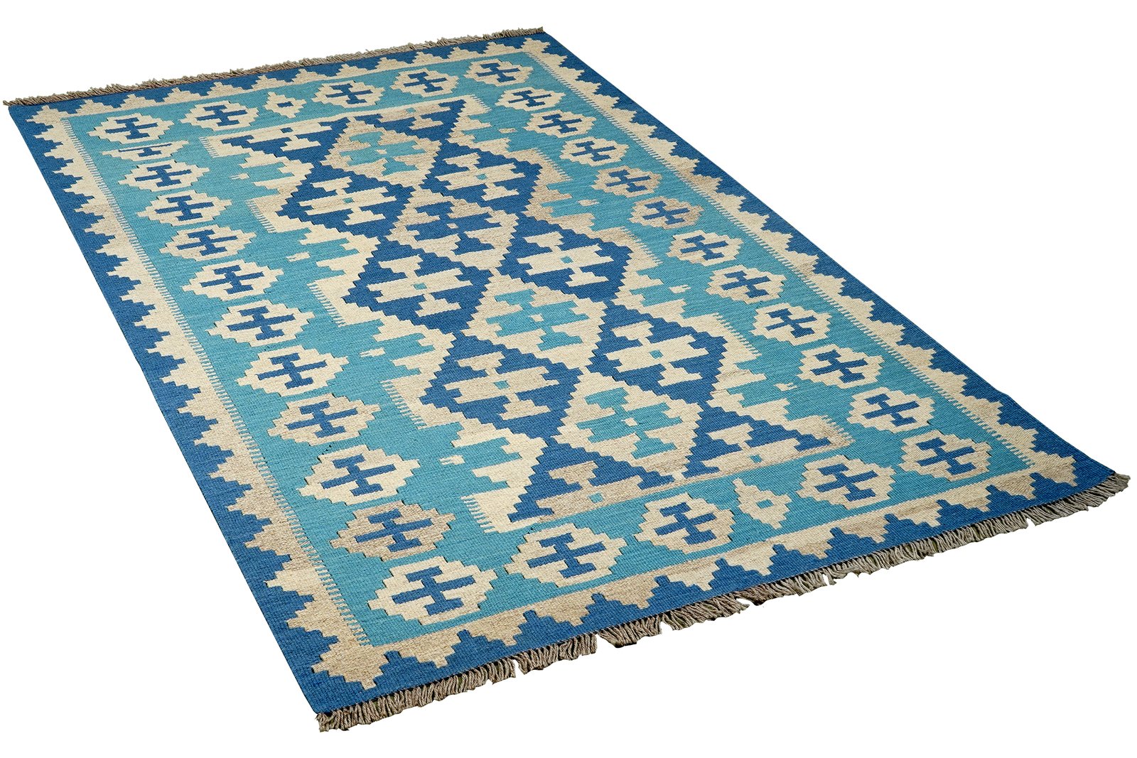 Kelim Gashgai — Handmade, 120x176 cm, Blue, 100% Virgin Wool | View 4
