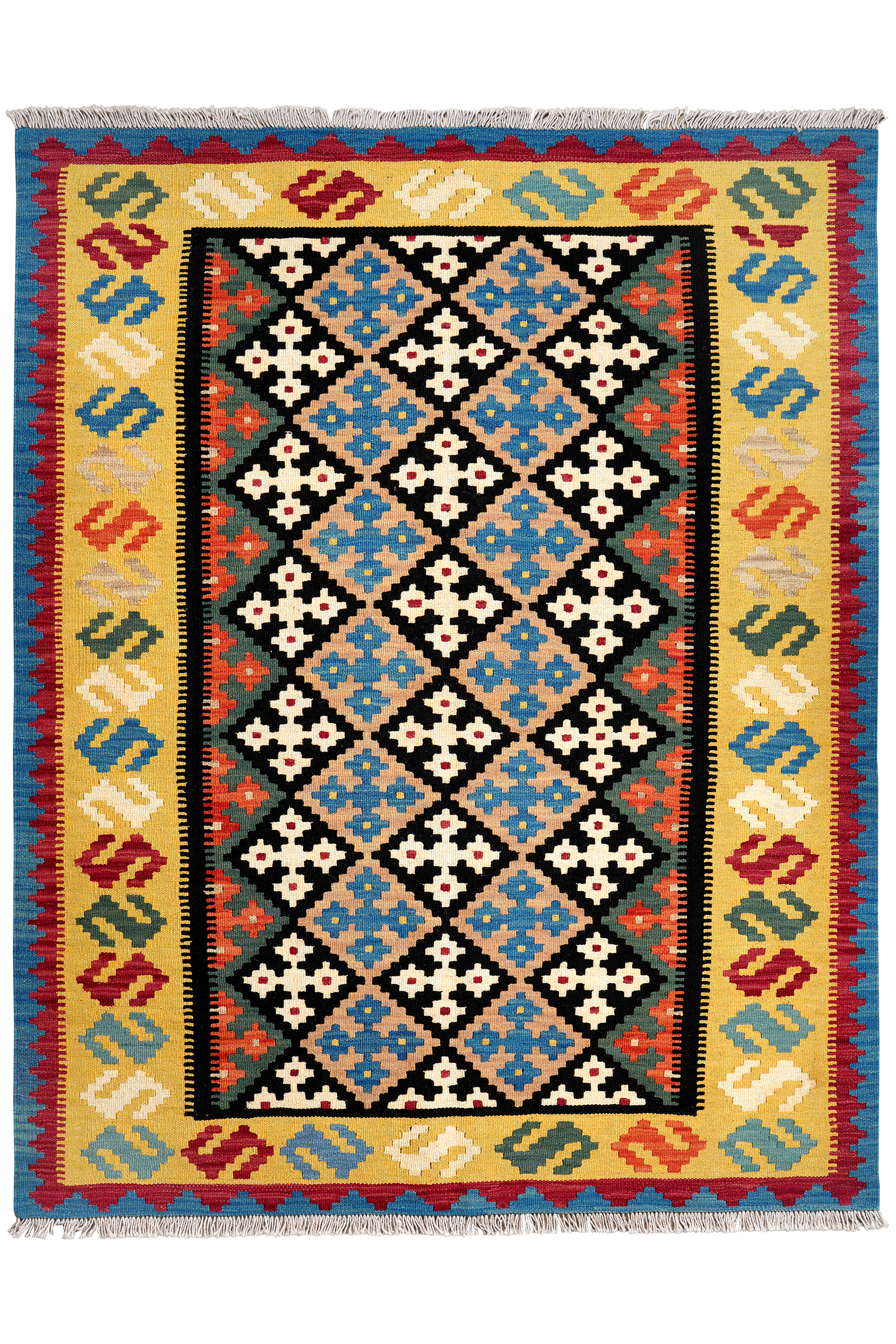 Kelim Gashgai — Handgefertigt, 192x153 cm, Gelb, 100% Virgin Wool | Main view