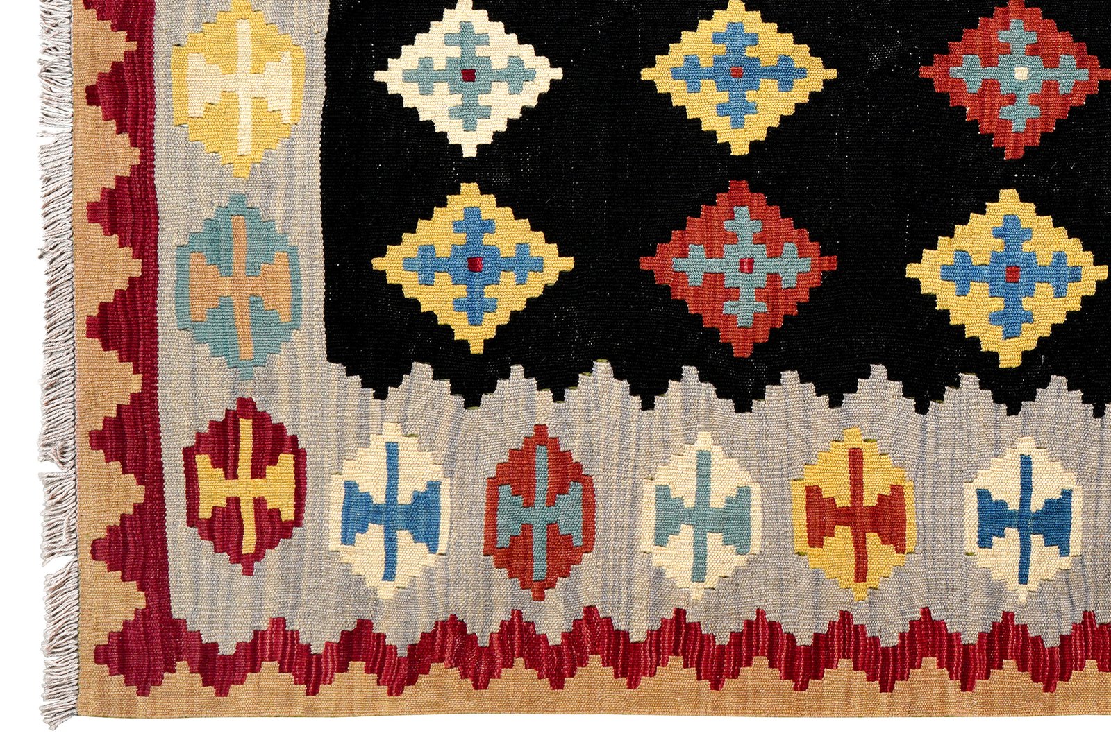 Kelim Gashgai — Handmade, 149x197 cm, Black, 100% Virgin Wool | View 3