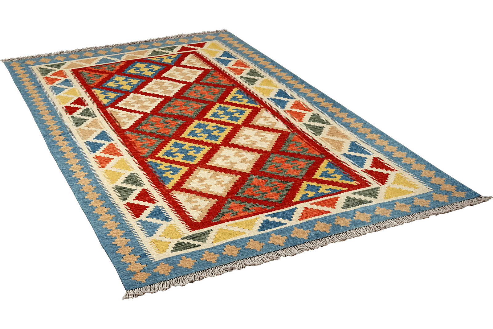 Kelim Gashgai — Handmade, 122x178 cm, Red, 100% Virgin Wool | View 4