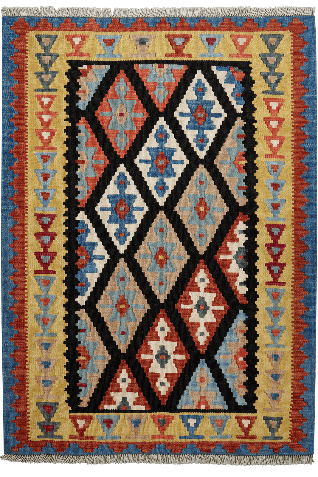 Kelim Gashgai — Handmade, 105x148 cm, Black, 100% Virgin Wool | Main view