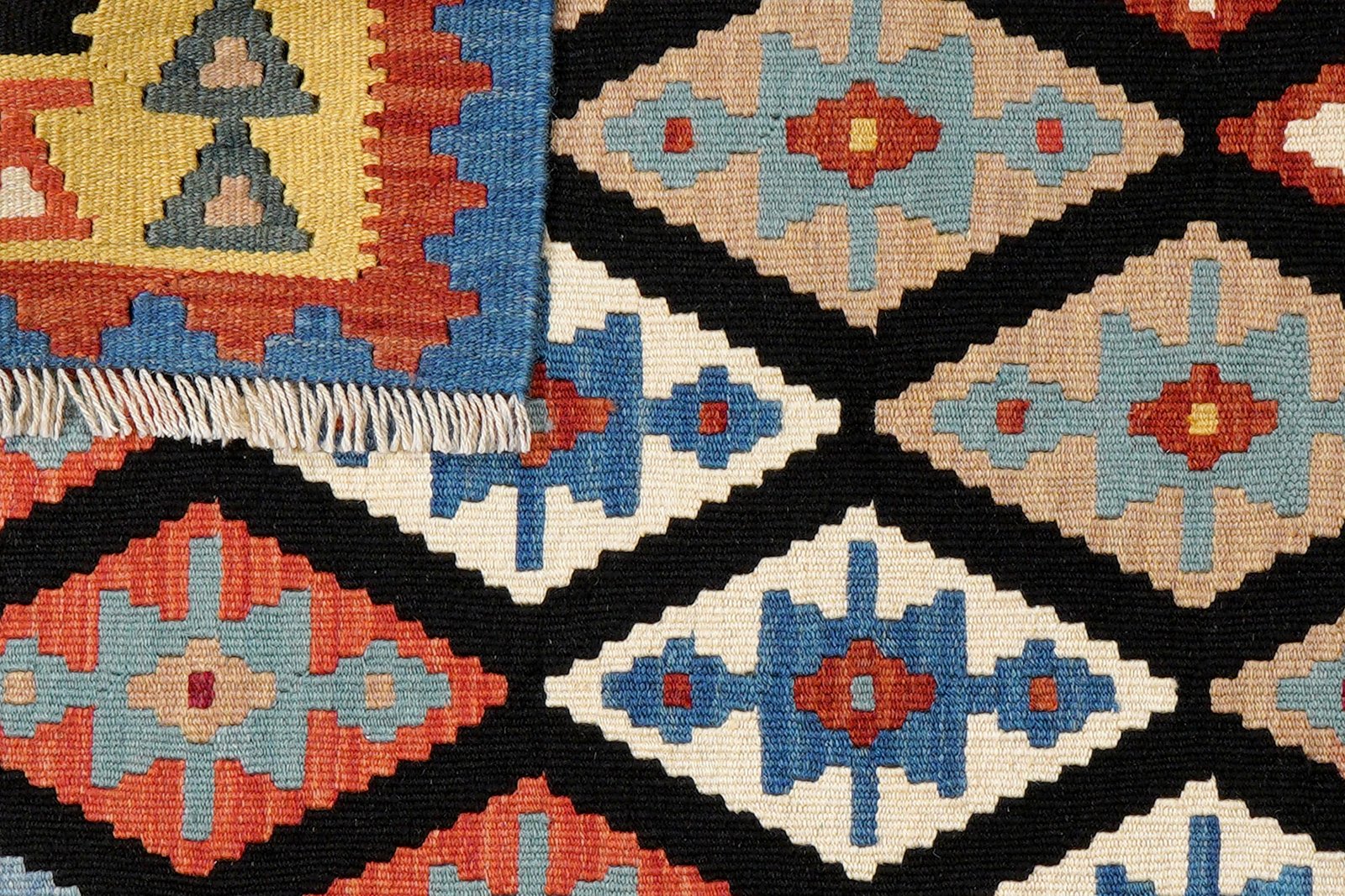 Kelim Gashgai — Handmade, 105x148 cm, Black, 100% Virgin Wool | View 6