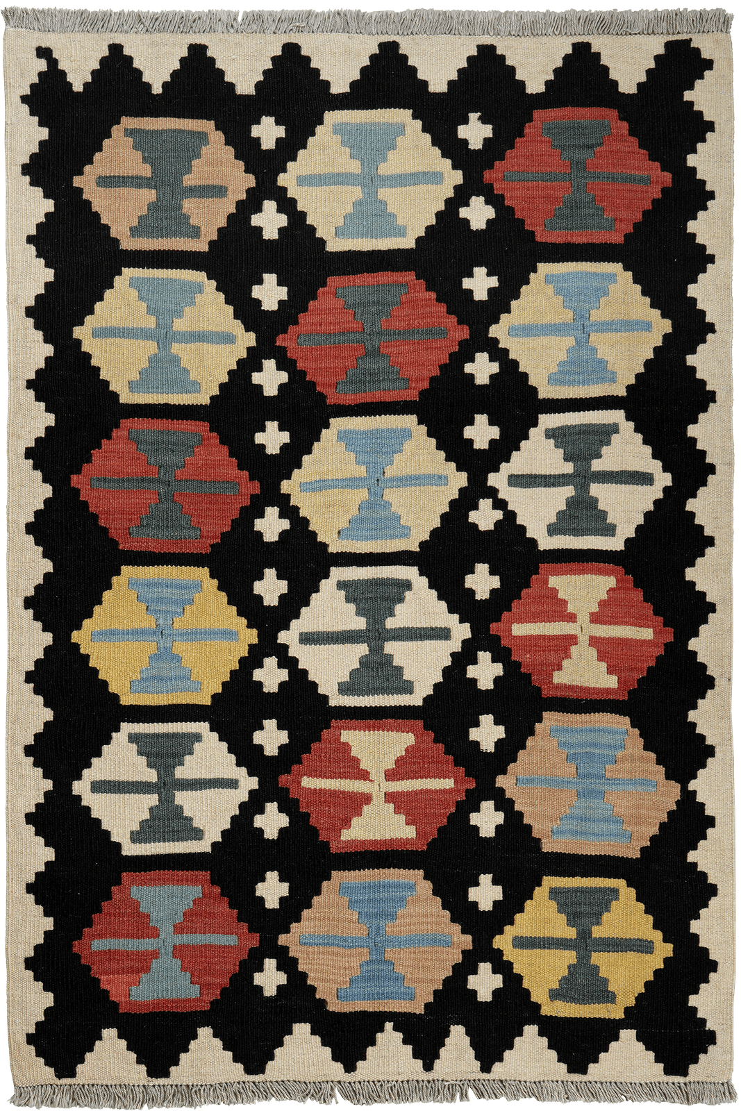 Kelim Gashgai — Handmade, 104x152 cm, Black, 100% Virgin Wool | Main view