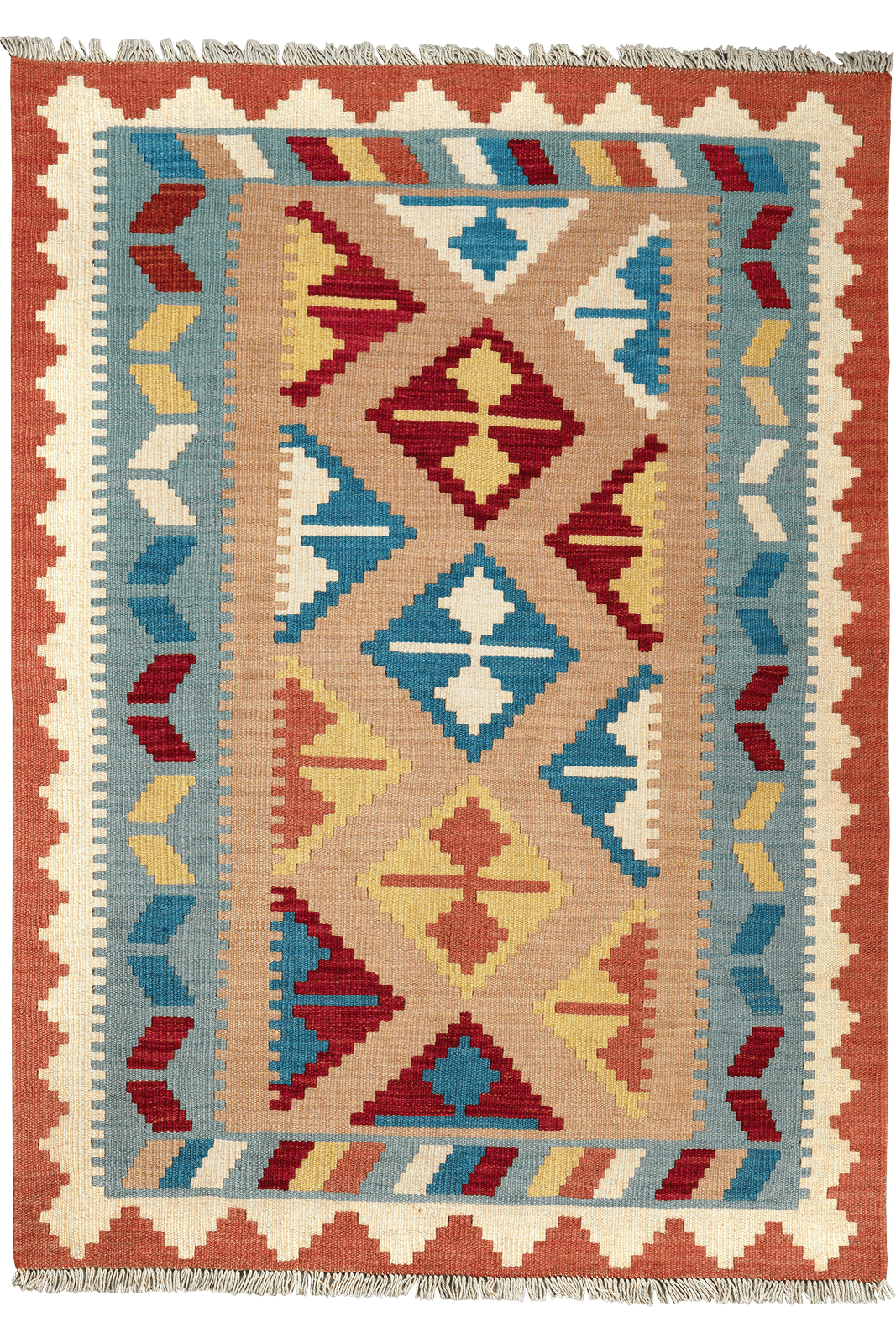 Kelim Gashgai — Handmade, 104x147 cm, Beige, 100% Virgin Wool | Main view
