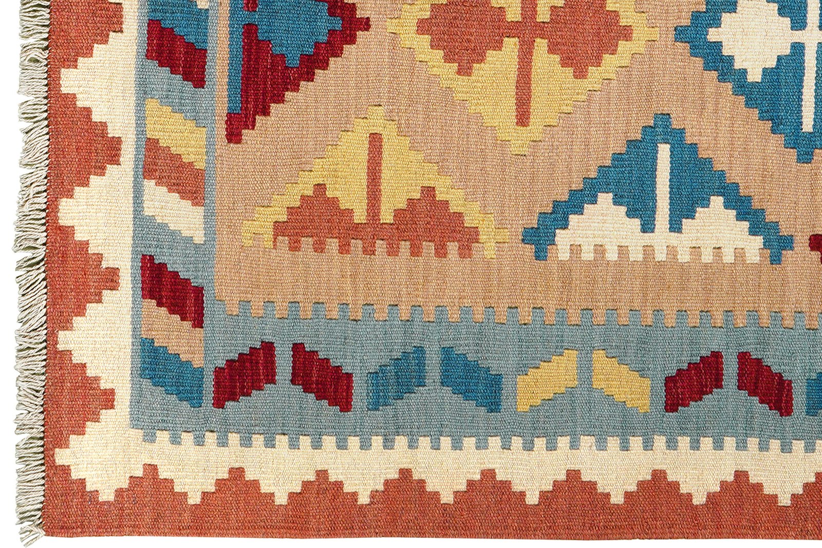 Kelim Gashgai — Handmade, 104x147 cm, Beige, 100% Virgin Wool | View 3