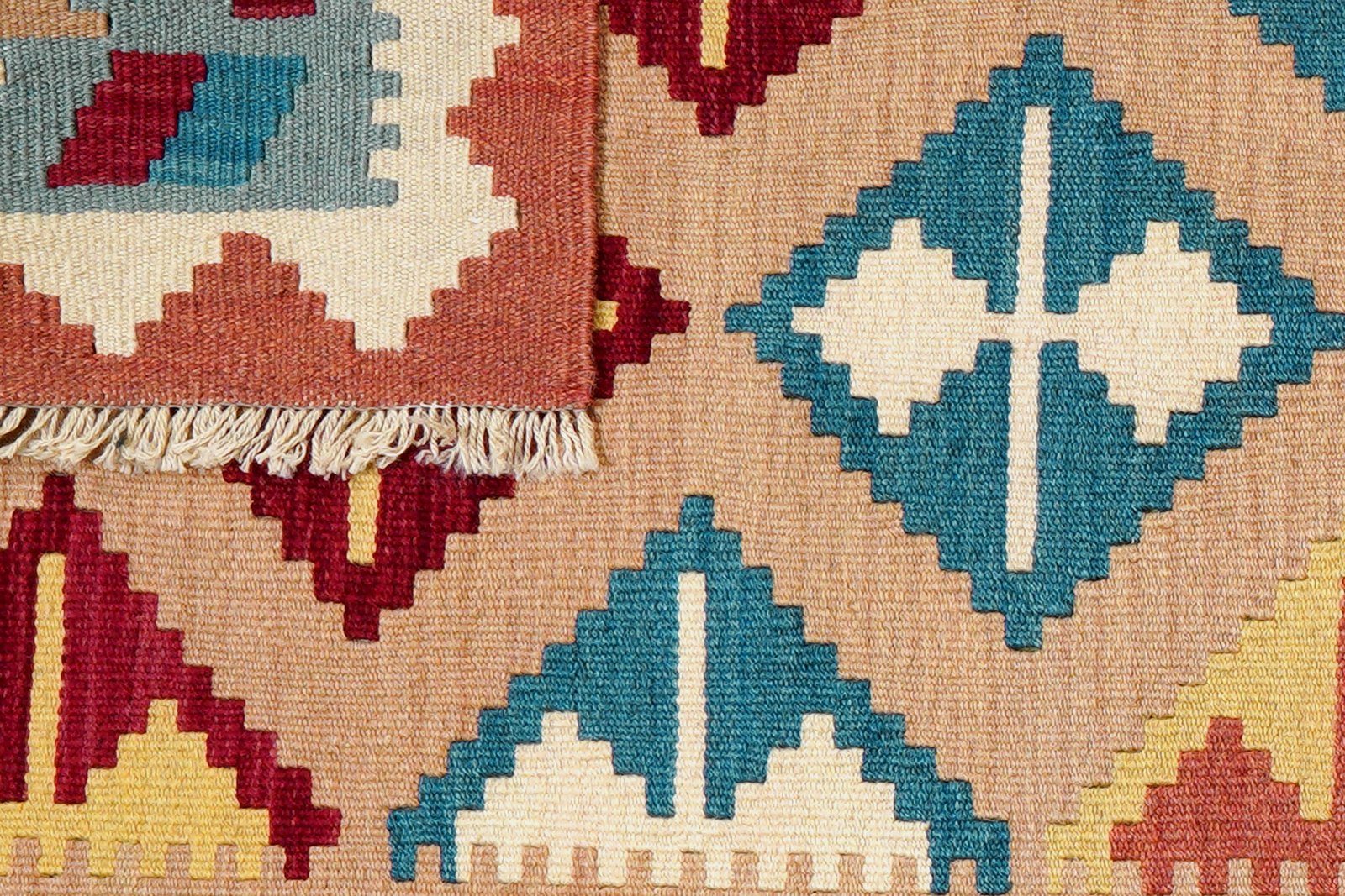 Kelim Gashgai — Handmade, 104x147 cm, Beige, 100% Virgin Wool | View 6