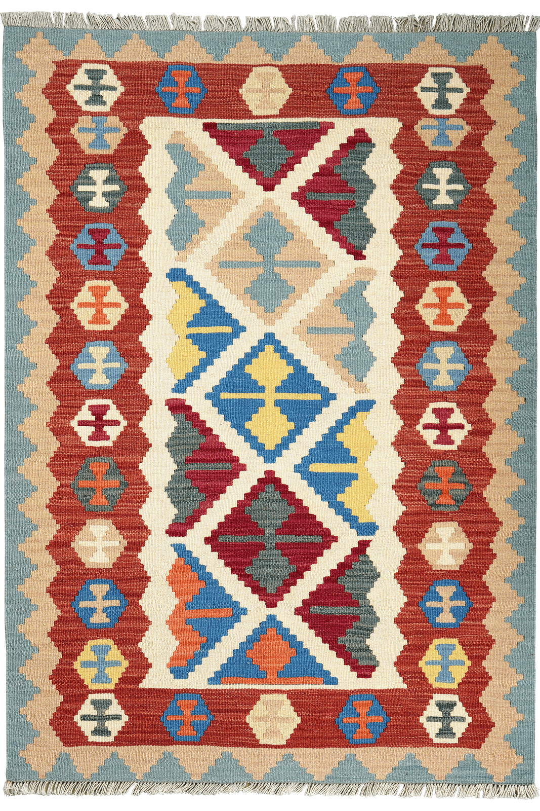 Kelim Gashgai — Handmade, 105x152 cm, Beige, 100% Virgin Wool | Main view