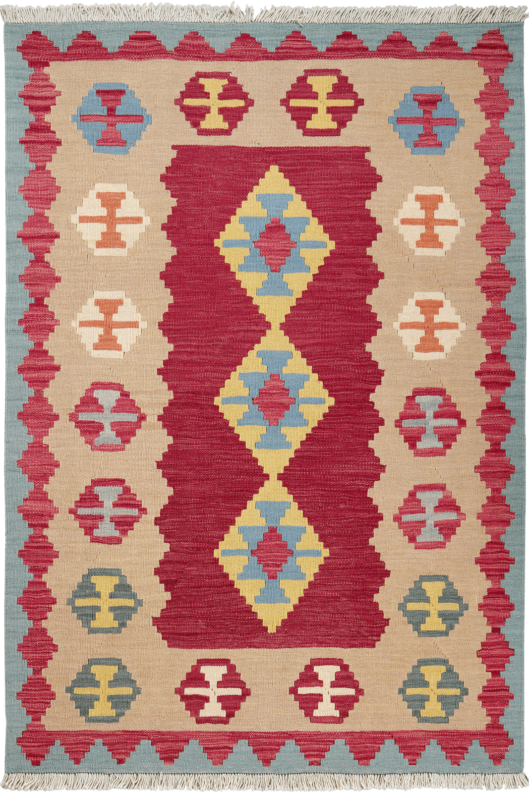 Kelim Gashgai — Handmade, 109x164 cm, Red, 100% Virgin Wool | Main view