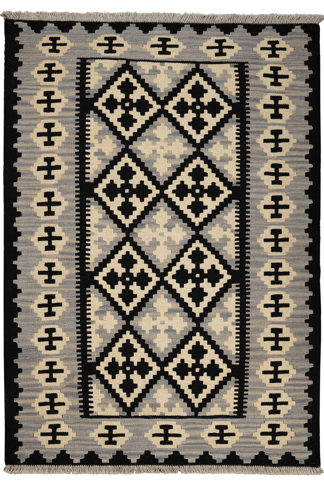 Kelim Gashgai — Handmade, 112x160 cm, Black, 100% Virgin Wool | Main view