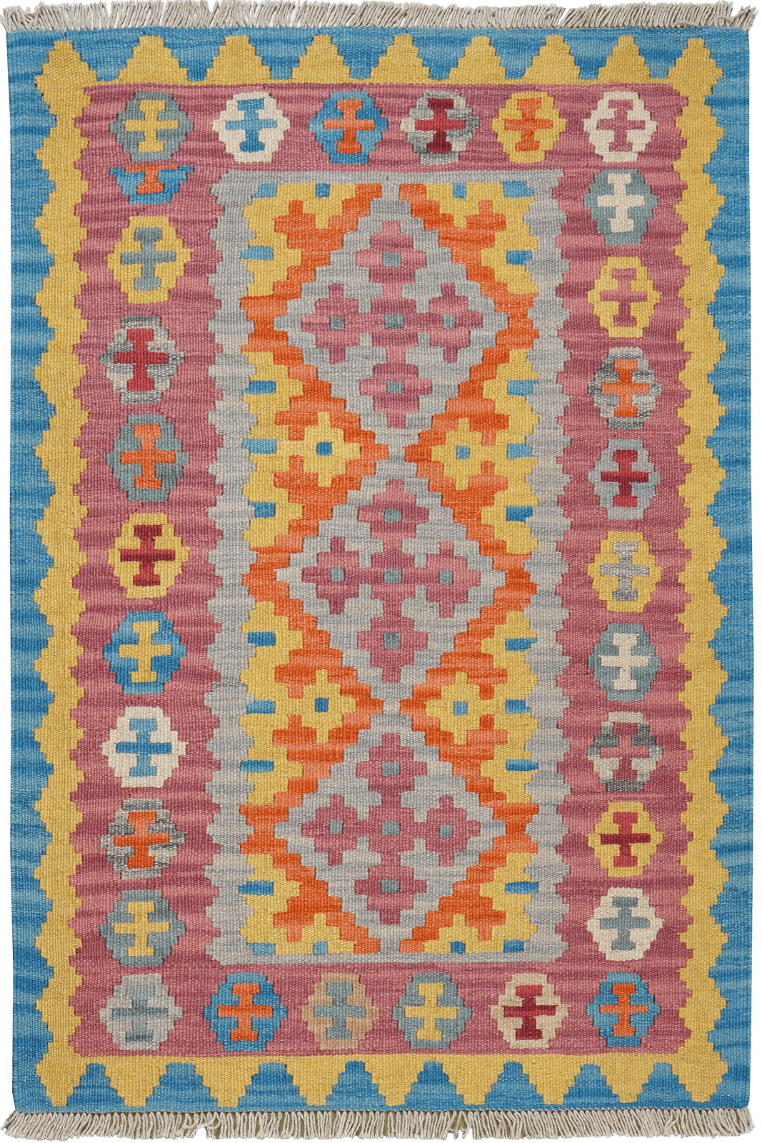 Kelim Gashgai — Handmade, 86x126 cm, Grey, 100% Virgin Wool | Main view