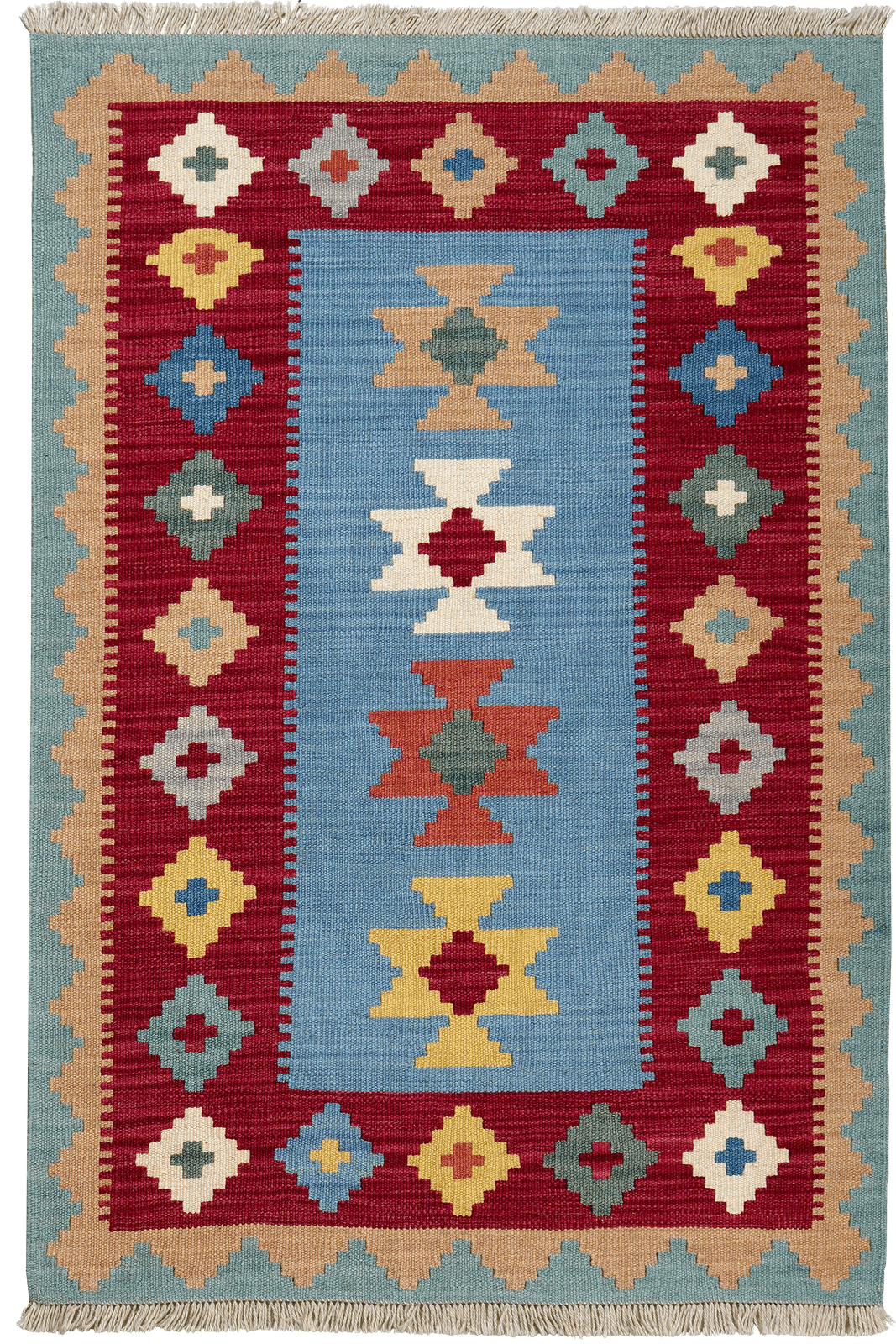 Kelim Gashgai — Handmade, 87x129 cm, Blue, 100% Virgin Wool | Main view