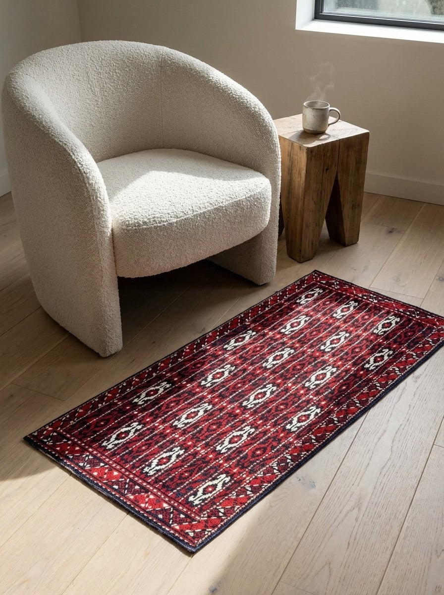 Kelim Turkman — Handmade, 116x50 cm, Red, 100% Virgin Wool | Detail view