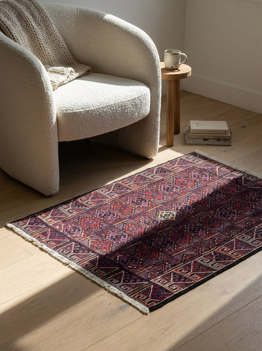 Sumak Shahsavan — Handmade, 75x93 cm, Multicolor, 100% Virgin Wool | Detail view