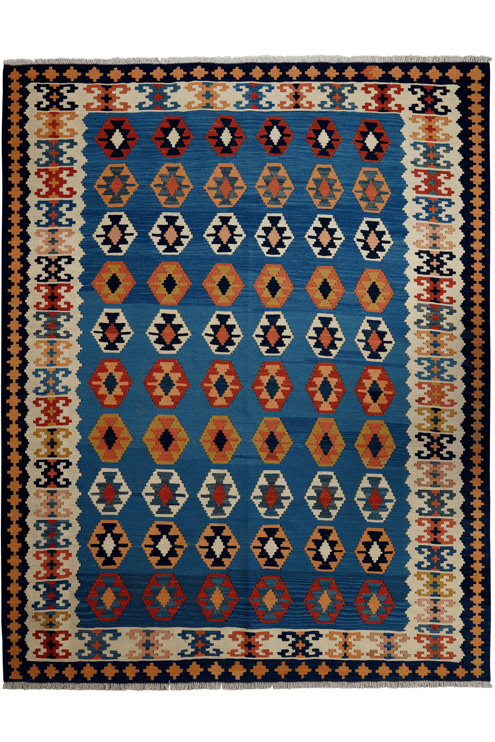 Kelim Gashgai Old — Handmade, 160x201 cm, Blue, 100% Virgin Wool | Main view