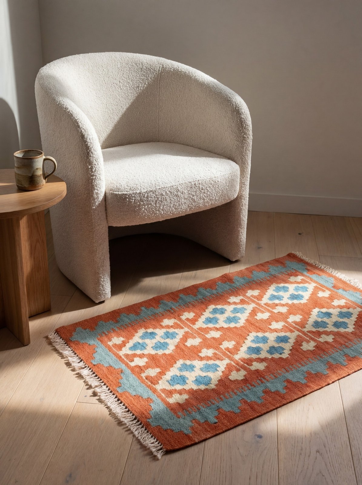 Kelim Gashgai — Handmade, 43x64 cm, Red, 100% Virgin Wool | Detail view