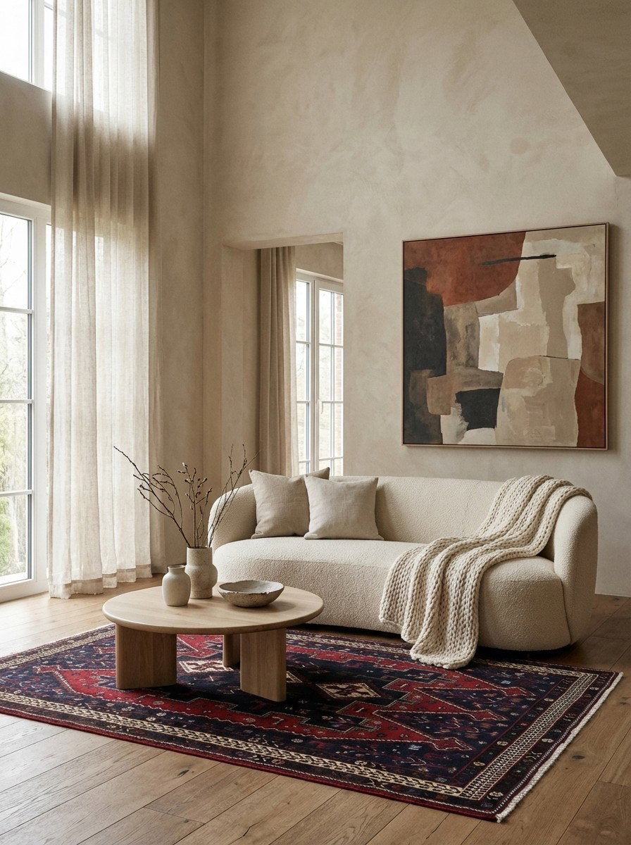 Afshar — Handgefertigt, 219x148 cm, Beige, 100% Virgin Wool | Detail view