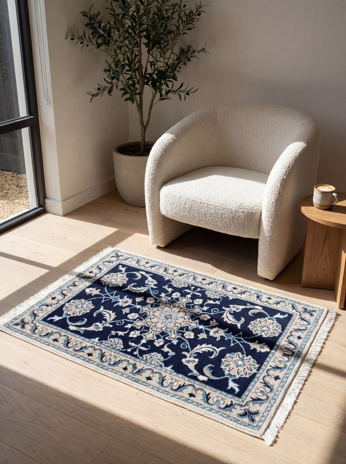 Nain 12La — Hand-knotted, 61x89 cm, Blue, 100% Virgin Wool | Detail view
