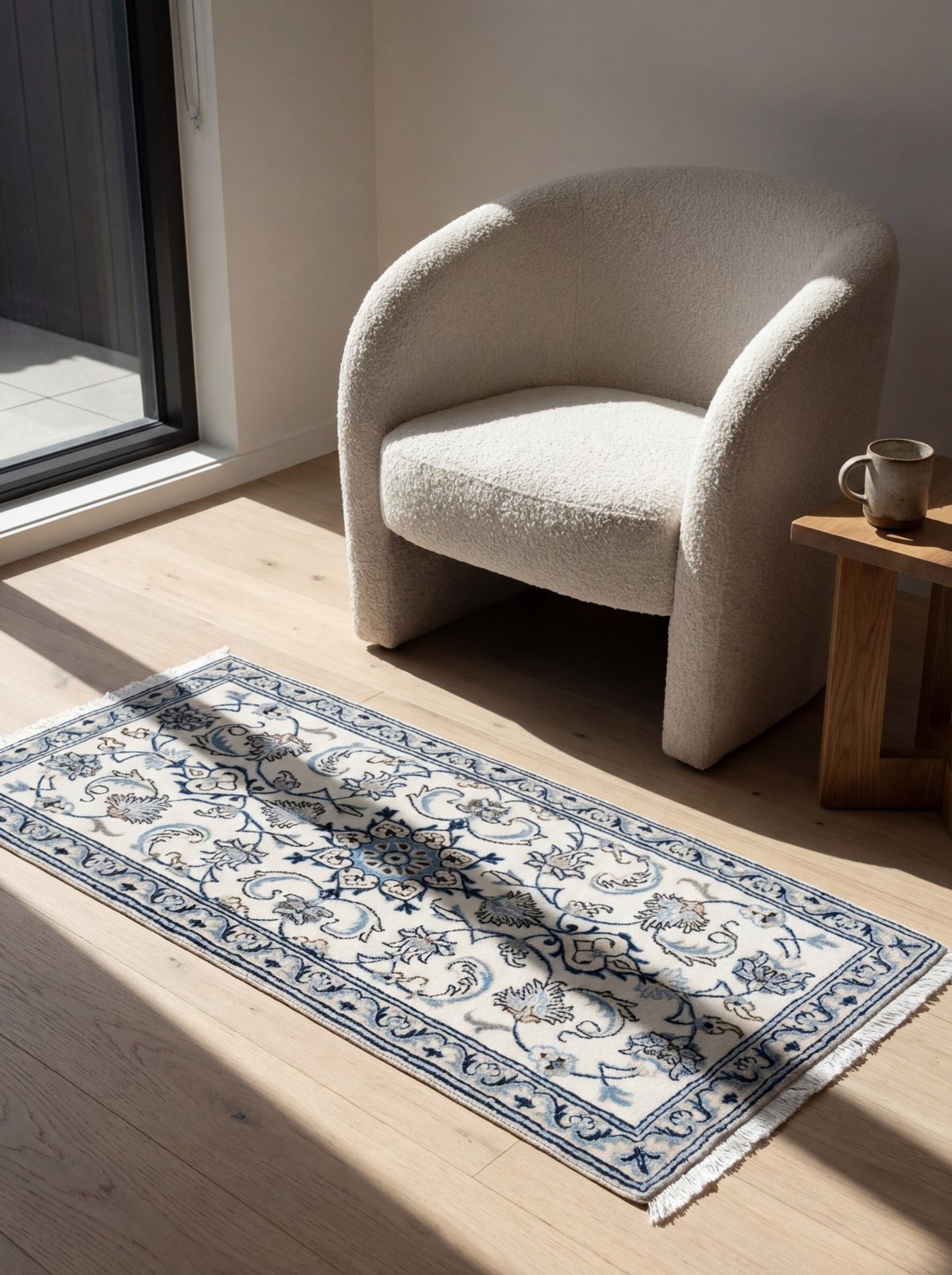 Nain 12La — Hand-knotted, 66x135 cm, Beige, 100% Virgin Wool | Detail view