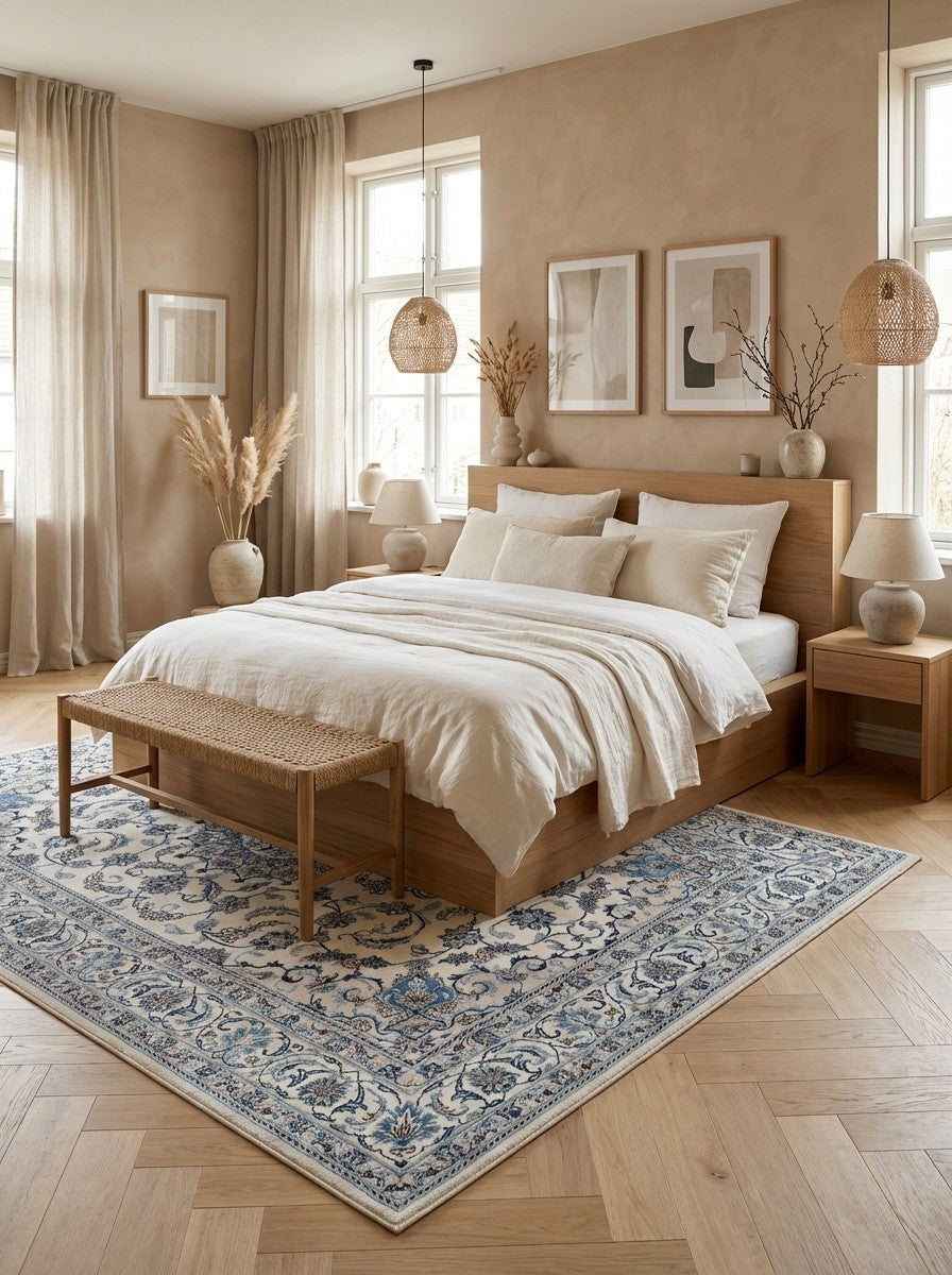 Nain 12La — Hand-knotted, 196x296 cm, Beige, 100% Virgin Wool | Detail view
