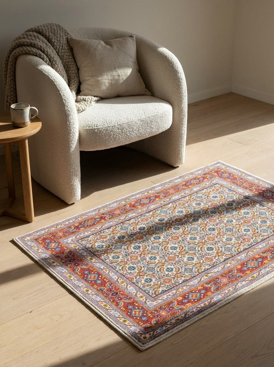 Moud Mahi — Hand-knotted, 79x118 cm, Beige, 100% Virgin Wool | Detail view