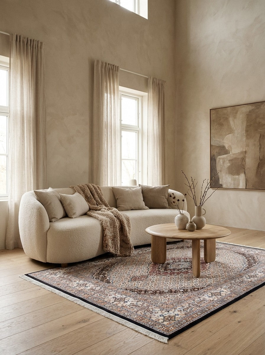 Moud Mahi — Hand-knotted, 152x210 cm, Beige, 100% Virgin Wool | Detail view