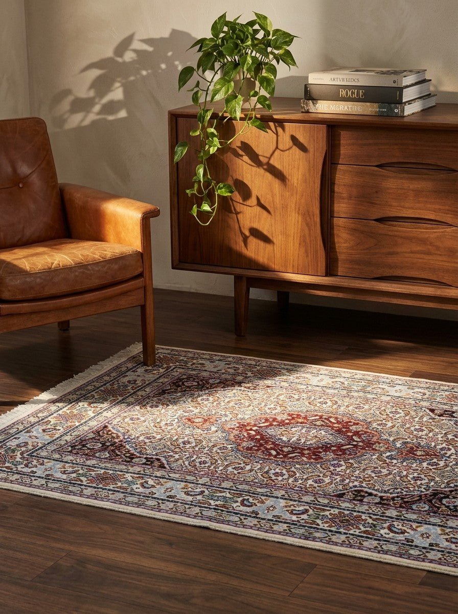 Moud Mahi — Hand-knotted, 74x118 cm, Beige, 100% Virgin Wool | Back view
