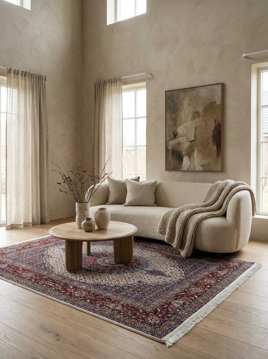 Moud Mahi — Hand-knotted, 150x195 cm, Beige, 100% Virgin Wool | Detail view