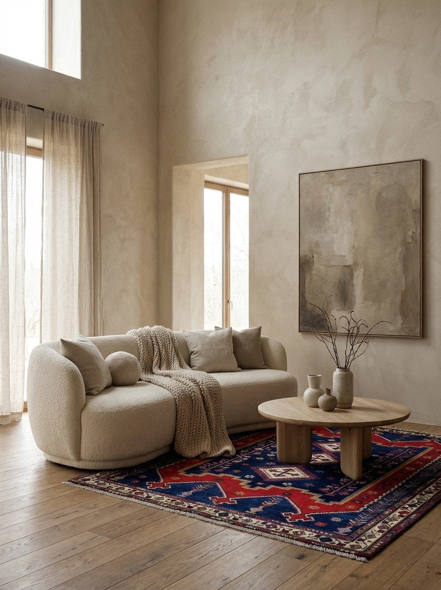 Afshar — Handgefertigt, 210x165 cm, Beige, 100% Virgin Wool | Detail view