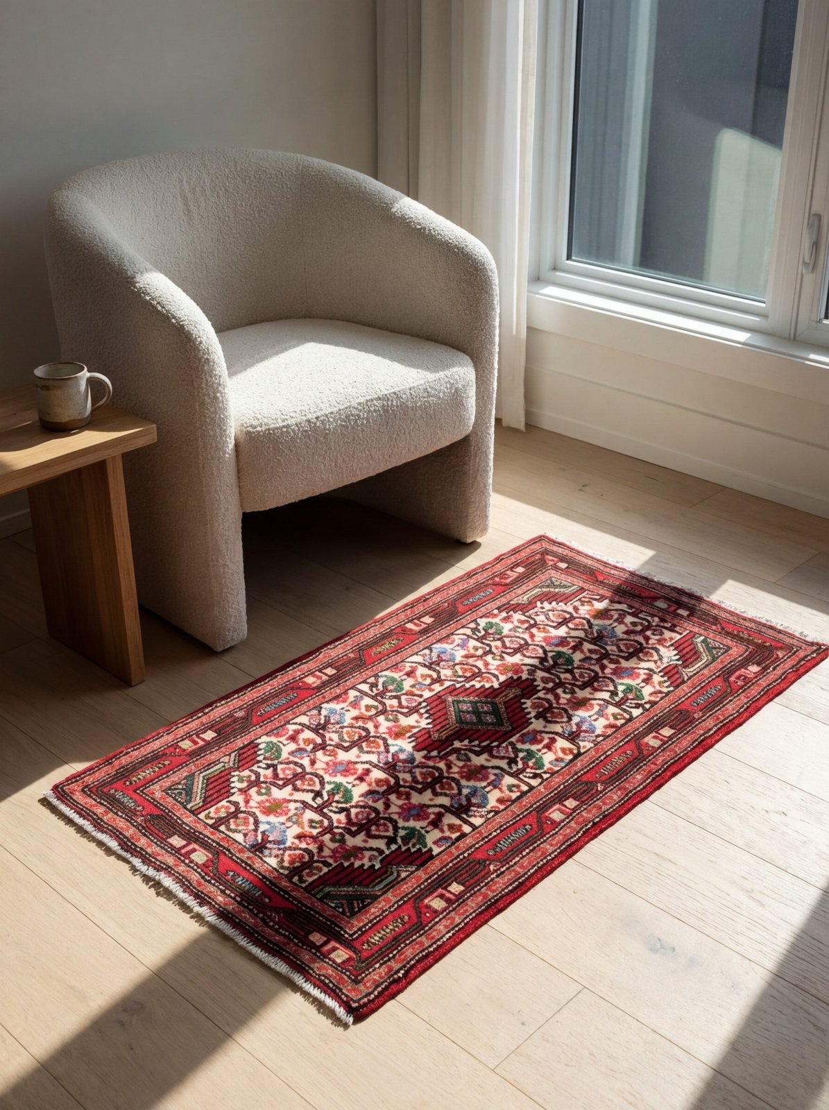 Assadabad — Hand-knotted, 59x97 cm, Multicolor, 100% Virgin Wool | Detail view