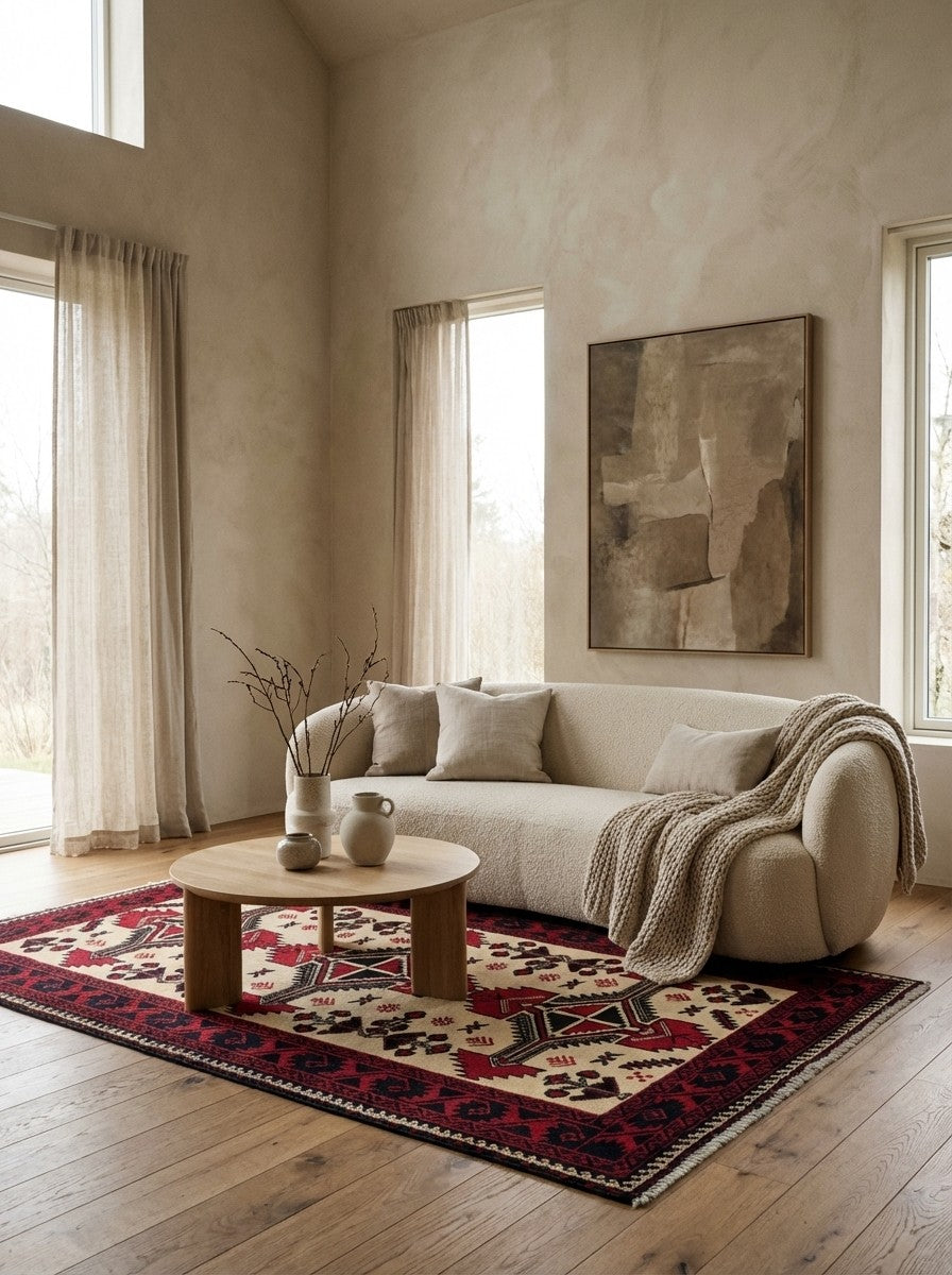 Belutch — Hand-knotted, 109x185 cm, Beige, 100% Virgin Wool | Detail view