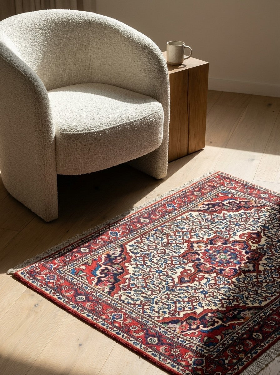 Bidjar Zandjan — Hand-knotted, 102x146 cm, Beige, 100% Virgin Wool | Detail view