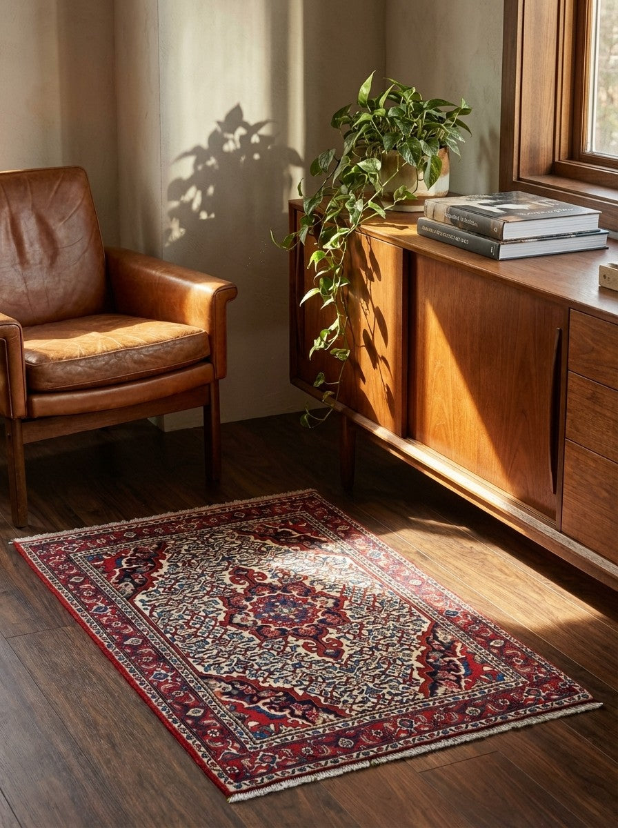 Bidjar Zandjan — Hand-knotted, 102x146 cm, Beige, 100% Virgin Wool | Back view