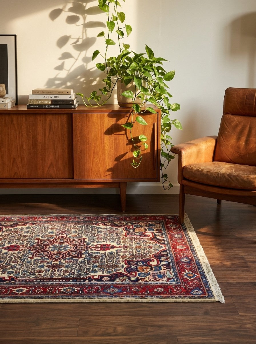 Bidjar Zandjan — Hand-knotted, 112x158 cm, Beige, 100% Virgin Wool | Back view