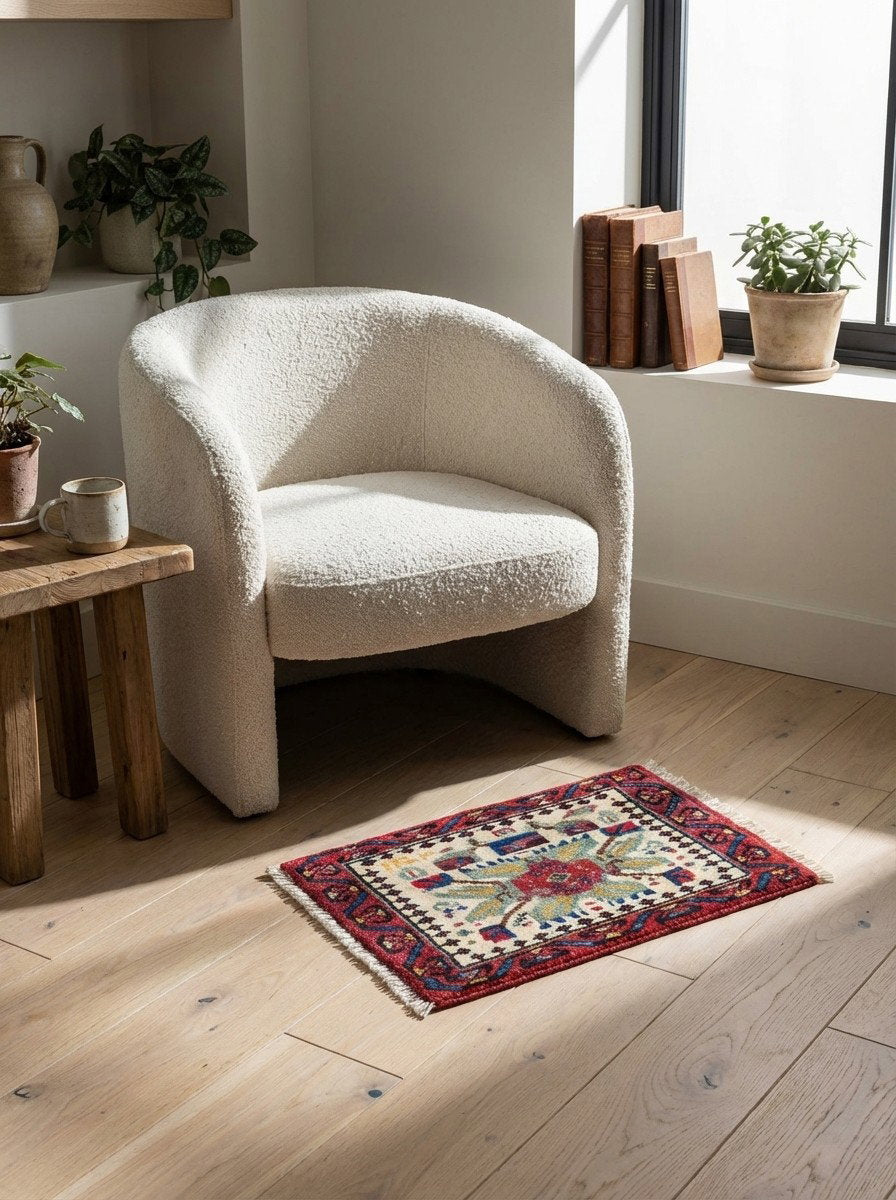 Afshar — Handgefertigt, 29x41 cm, Rot, 100% Virgin Wool | Detail view